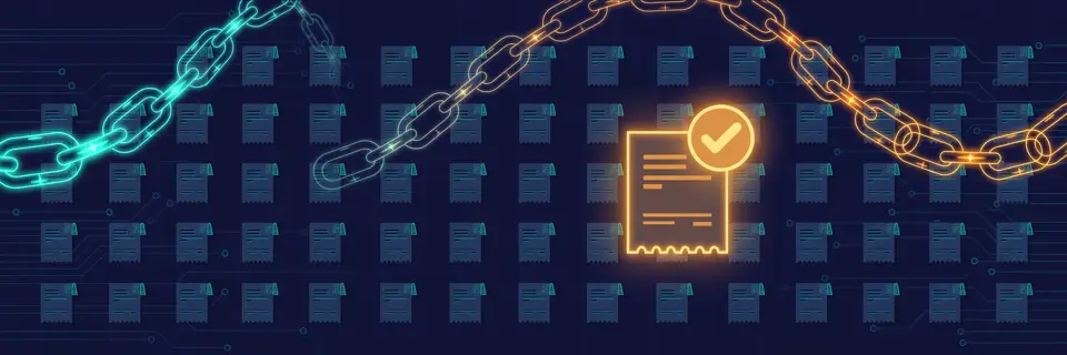 Ledger of glowing receipts linked by a chain