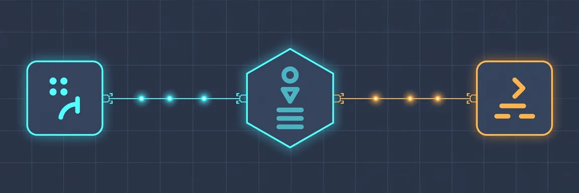 Diagram of a two-call relay: a central hub with ordered paths to two app nodes